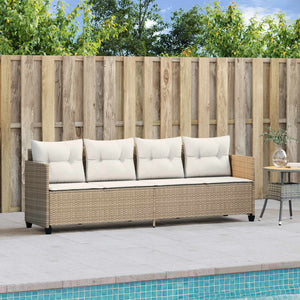 Lettino Prendisole con Cuscini Beige in Polyrattan 368330