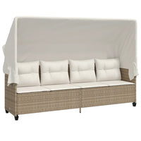 Lettino Prendisole con Baldacchino e Cuscini Beige Polyrattan 368339