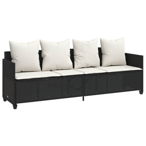 Lettino Prendisole con Cuscini Nero in Polyrattan 368344