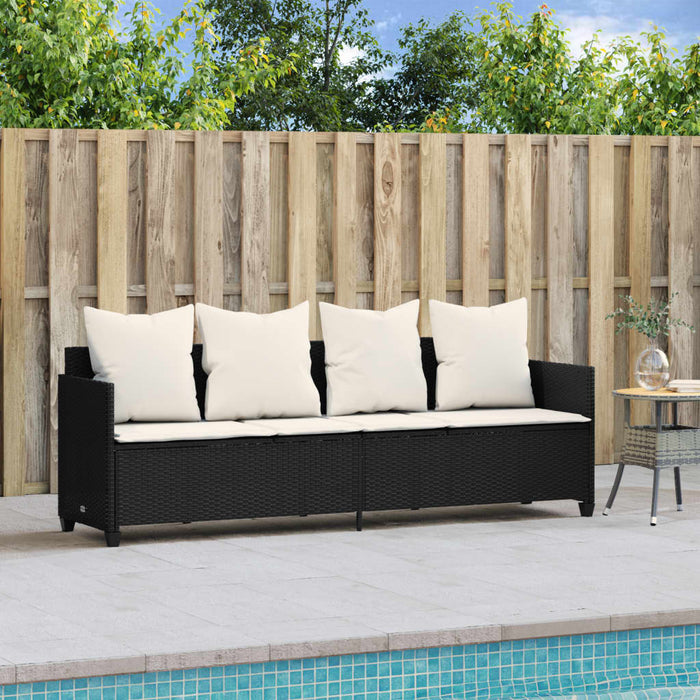 Lettino Prendisole con Cuscini Nero in Polyrattan 368344