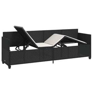 Lettino Prendisole con Cuscini Nero in Polyrattan 368344