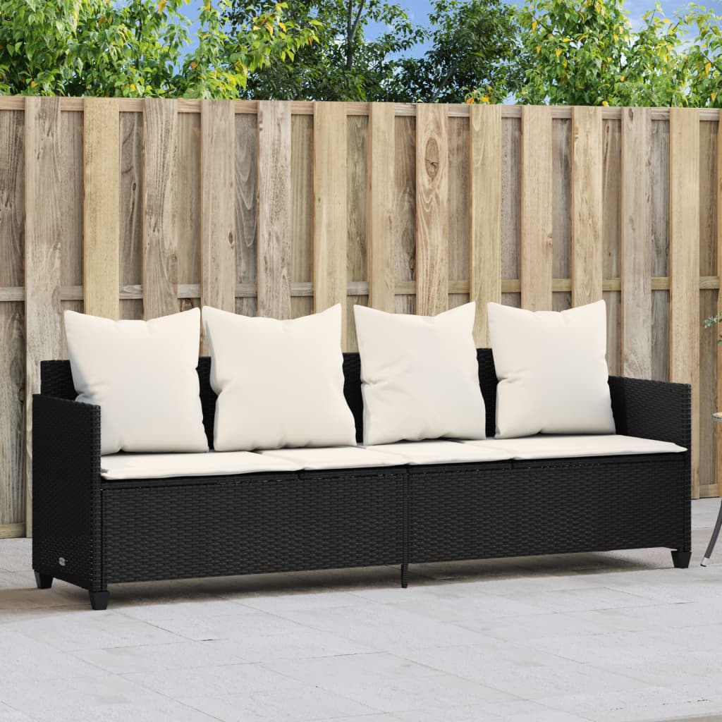 Lettino Prendisole con Cuscini Nero in Polyrattan 368344