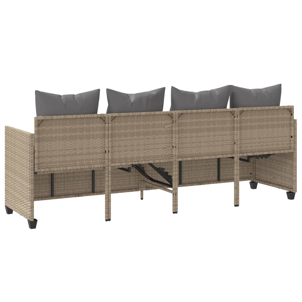 Lettino Prendisole con Cuscini Beige in Polyrattan 368347