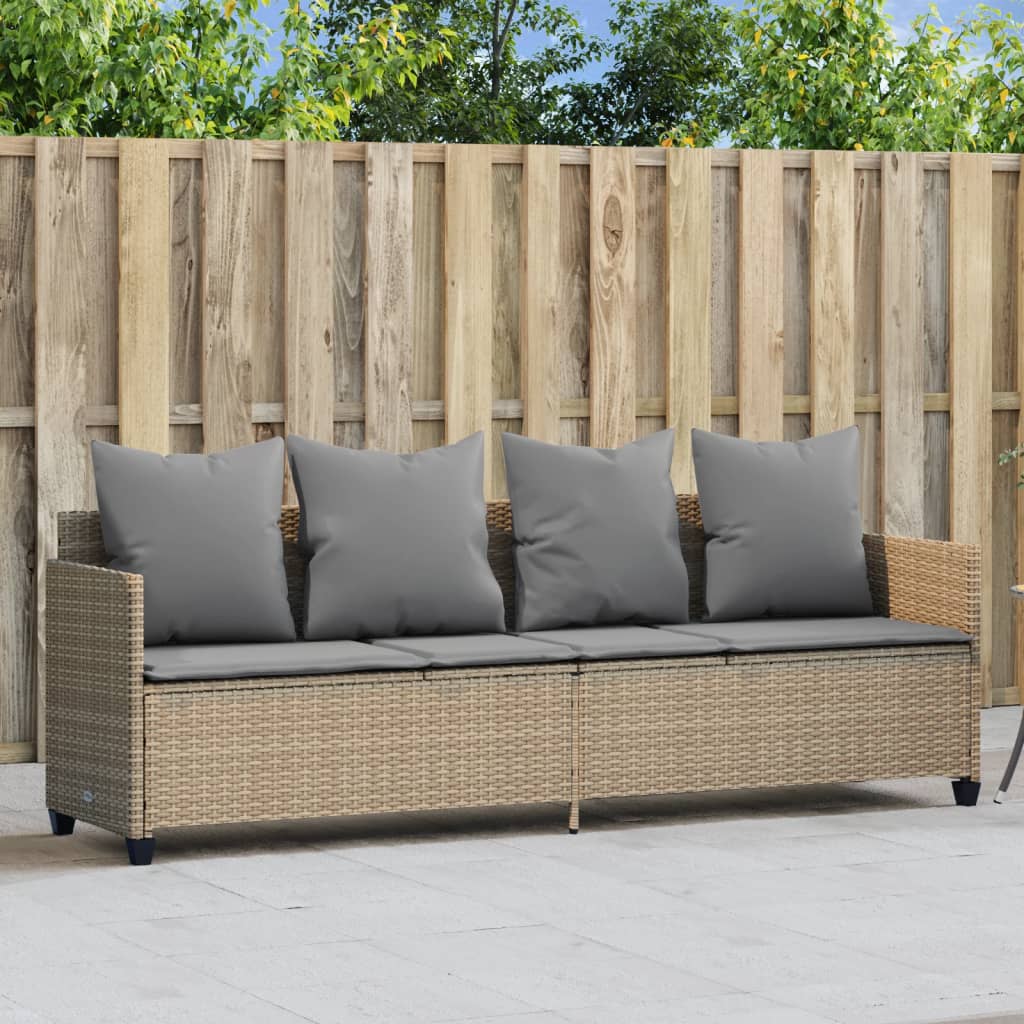 Lettino Prendisole con Cuscini Beige in Polyrattan 368347