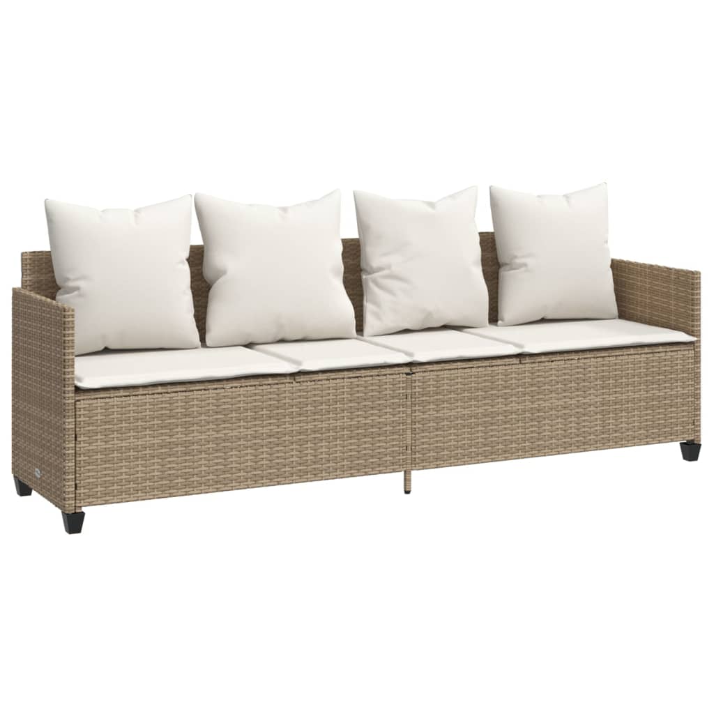 Lettino Prendisole con Cuscini Beige in Polyrattan 368348