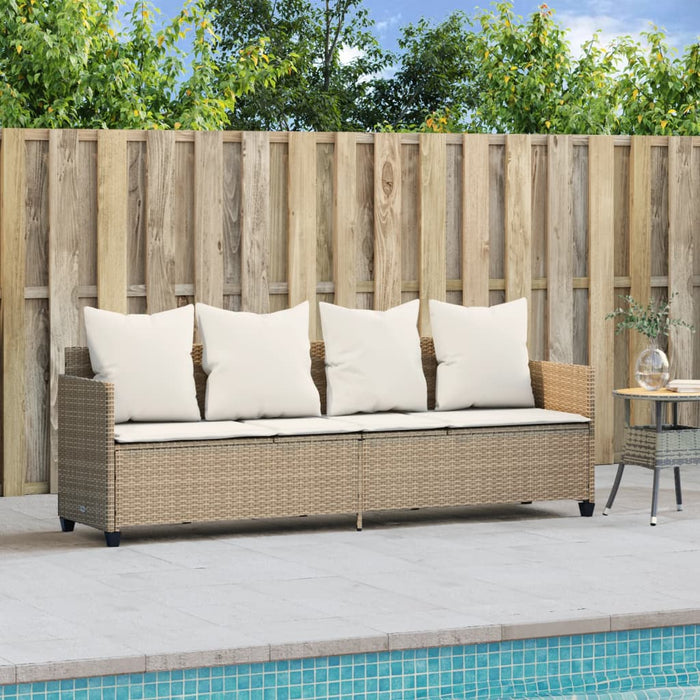 Lettino Prendisole con Cuscini Beige in Polyrattan 368348