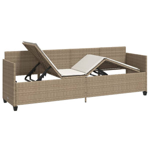 Lettino Prendisole con Cuscini Beige in Polyrattan 368348