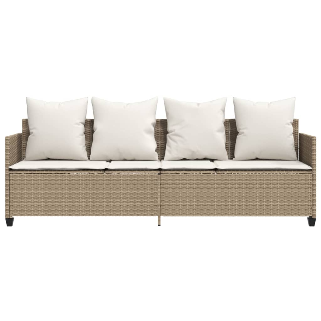 Lettino Prendisole con Cuscini Beige in Polyrattan 368348