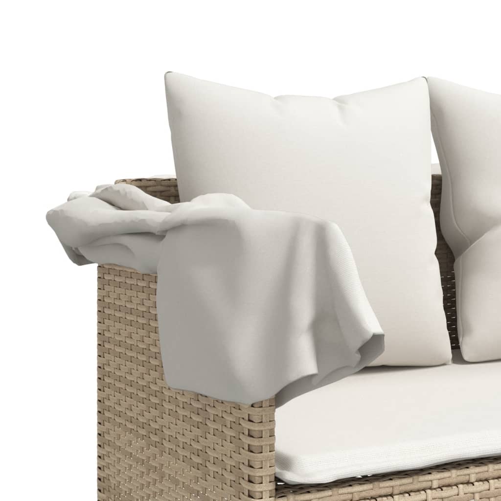 Lettino Prendisole con Cuscini Beige in Polyrattan 368348