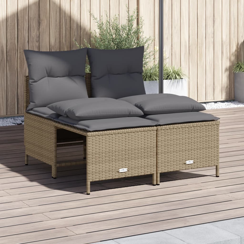 Set Divano da Giardino 4 pz con Cuscini Beige in Polyrattan 368374