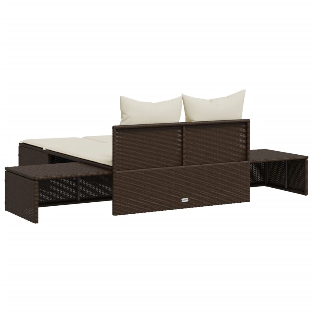 Lettino Prendisole con Cuscini Marrone in Polyrattan 368390