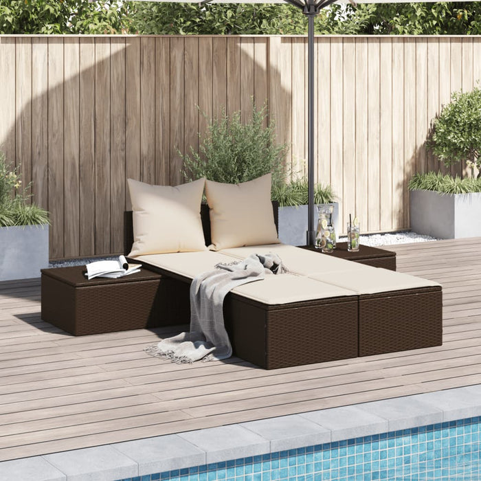 Lettino Prendisole con Cuscini Marrone in Polyrattan 368390