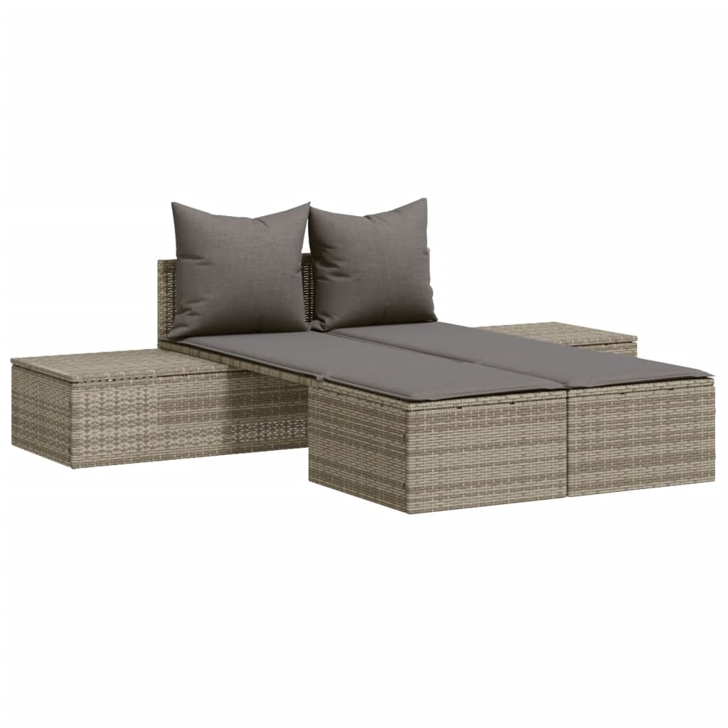 Lettino Prendisole Doppio con Cuscini Grigio in Polyrattan 368391