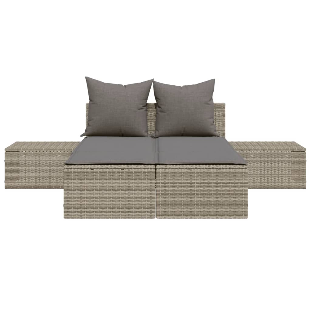 Lettino Prendisole Doppio con Cuscini Grigio in Polyrattan 368391