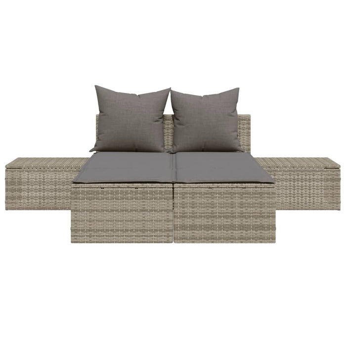 Lettino Prendisole Doppio con Cuscini Grigio in Polyrattan 368391