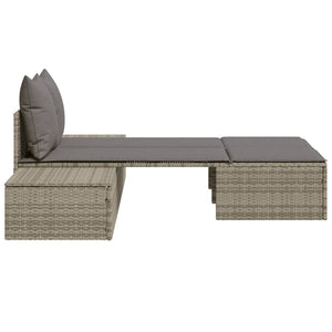 Lettino Prendisole Doppio con Cuscini Grigio in Polyrattan 368391