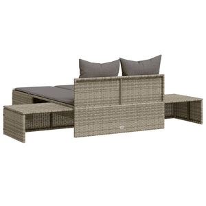 Lettino Prendisole Doppio con Cuscini Grigio in Polyrattan 368391