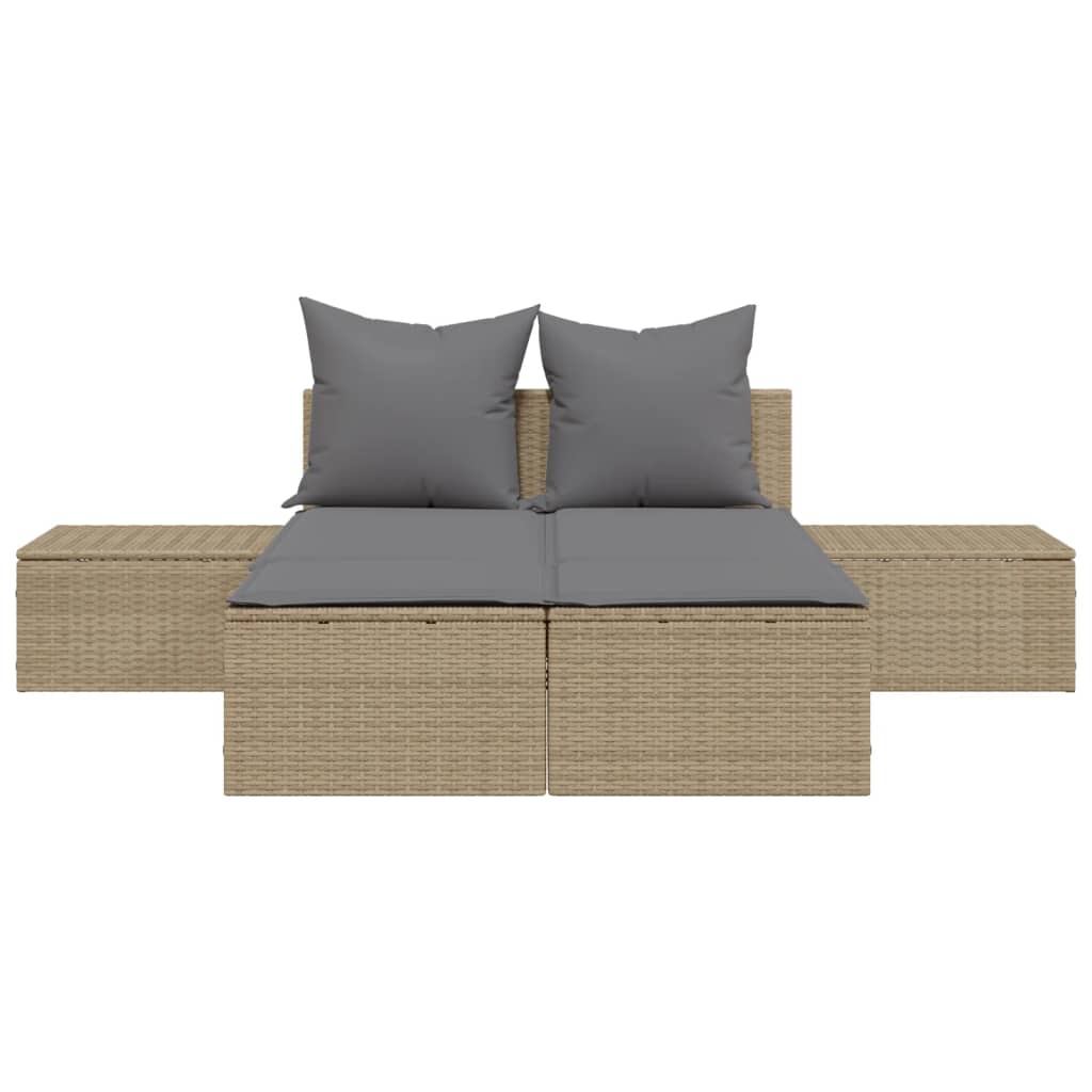 Lettino Prendisole con Cuscini Beige in Polyrattan 368392