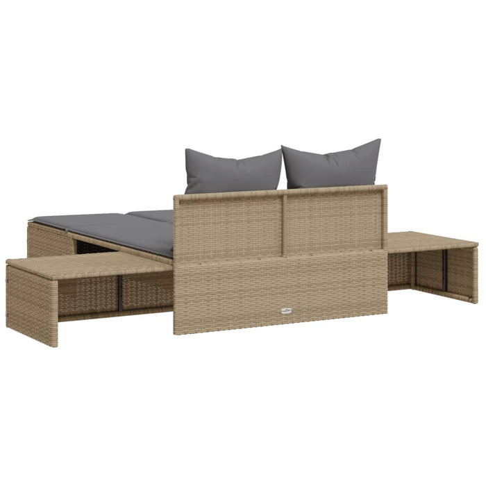 Lettino Prendisole con Cuscini Beige in Polyrattan 368392