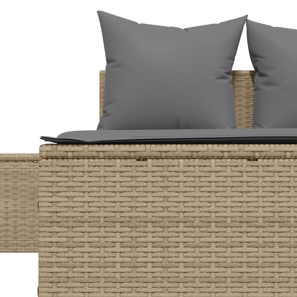 Lettino Prendisole con Cuscini Beige in Polyrattan 368392