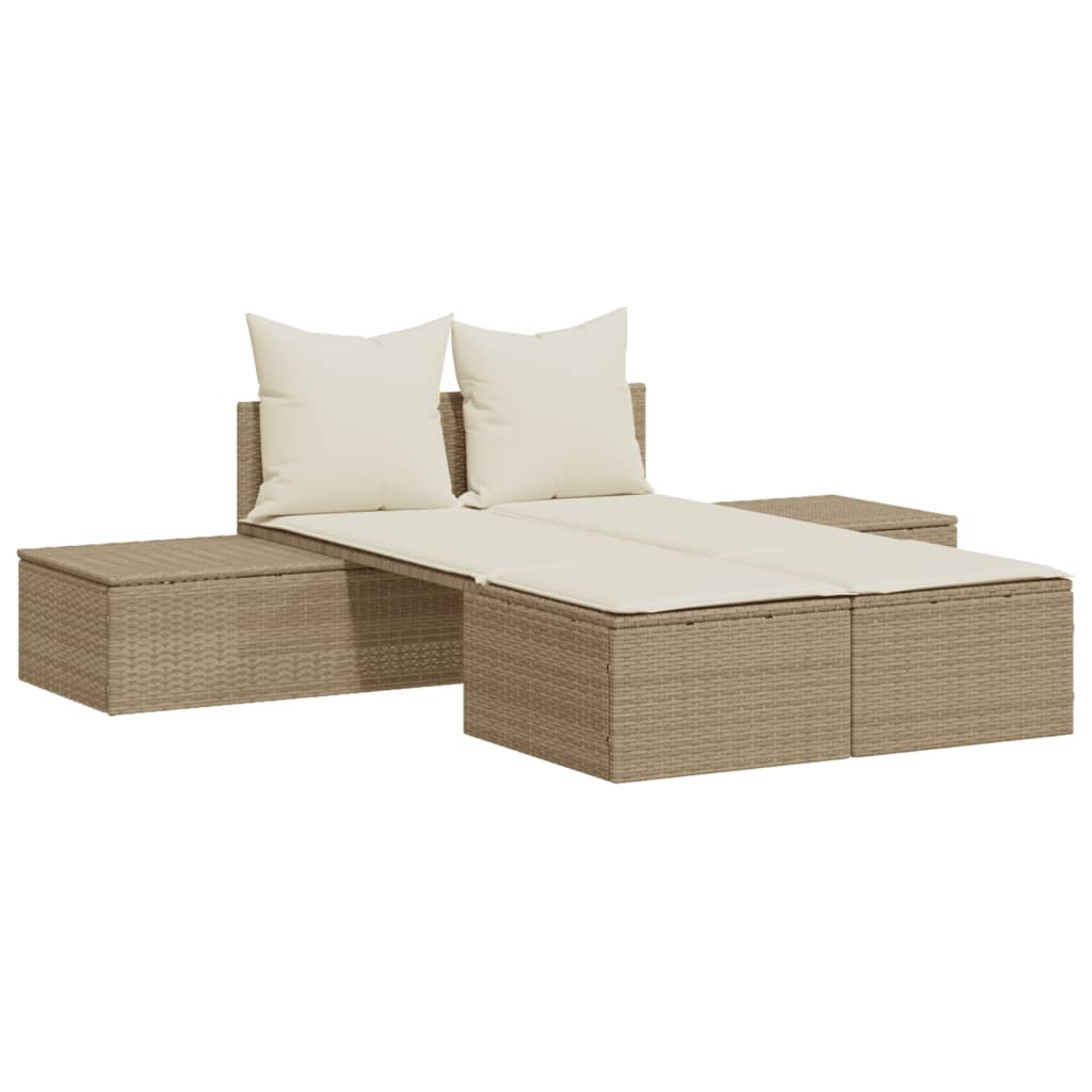 Lettino Prendisole con Cuscini Beige in Polyrattan 368393