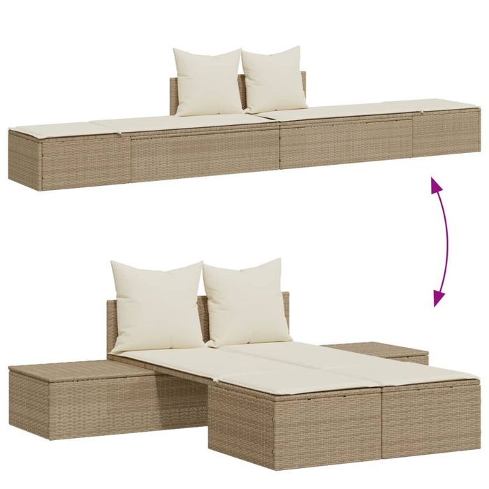 Lettino Prendisole con Cuscini Beige in Polyrattan 368393