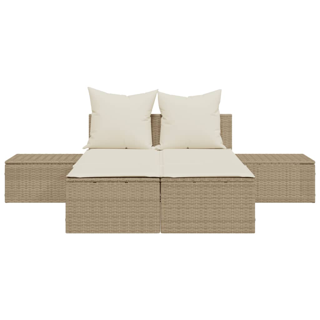 Lettino Prendisole con Cuscini Beige in Polyrattan 368393