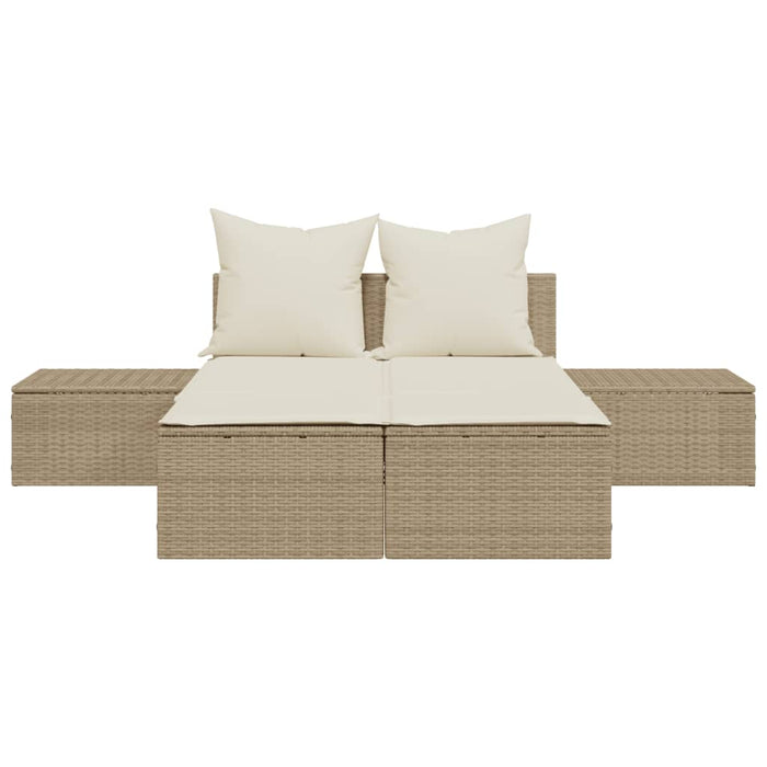 Lettino Prendisole con Cuscini Beige in Polyrattan 368393