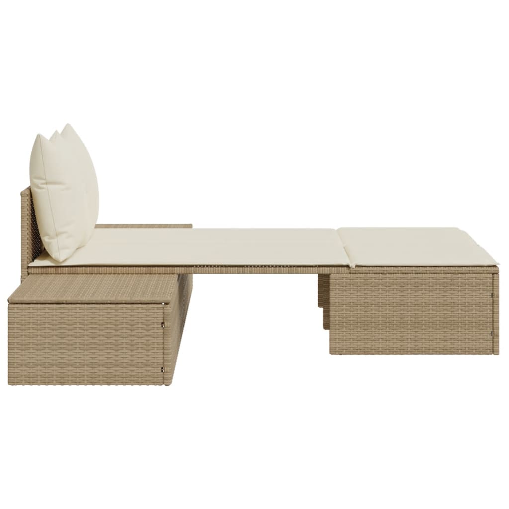 Lettino Prendisole con Cuscini Beige in Polyrattan 368393