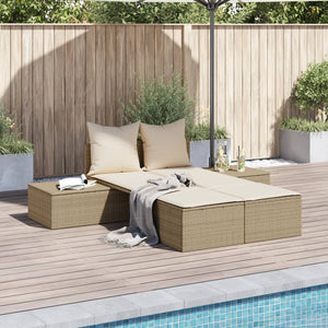 Lettino Prendisole con Cuscini Beige in Polyrattan 368393