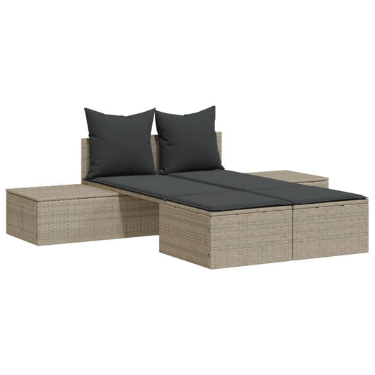 Lettino Prendisole Doppio con Cuscini Grigio Chiaro Polyrattan 368394