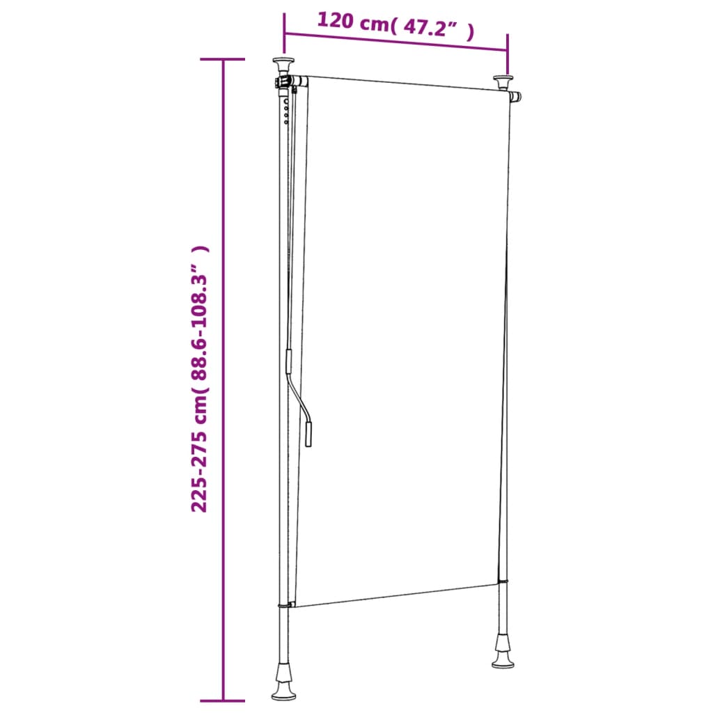 Tenda a Rullo Esterno Arancio Bianca 120x270 cm Tessuto Acciaio 368769