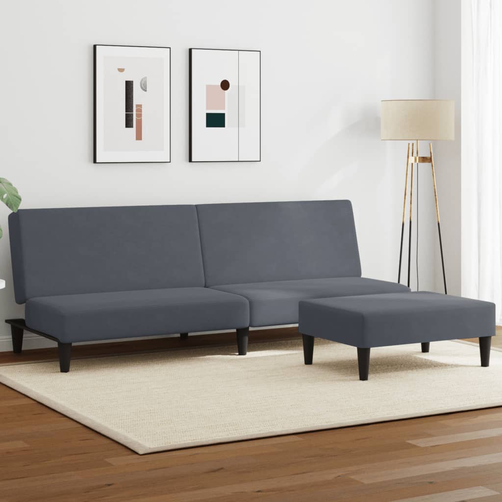 Divano Letto 2 Posti con Poggiapiedi Grigio Scuro in Vellutocod mxl 114640