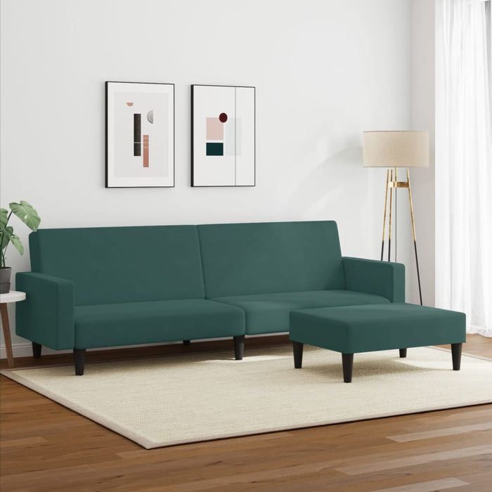 Divano Letto a 2 Posti con Poggiapiedi Verde Scuro in Vellutocod mxl 90770