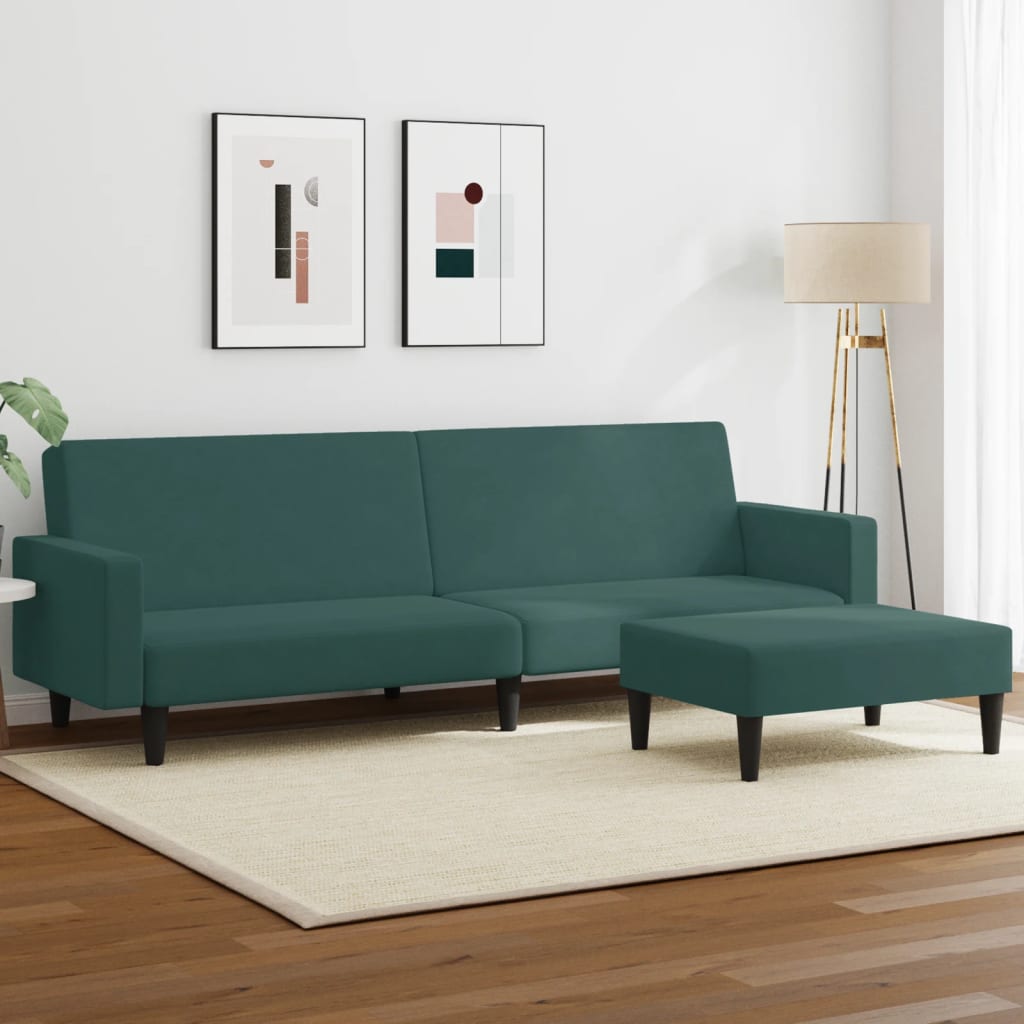 Divano Letto a 2 Posti con Poggiapiedi Verde Scuro in Vellutocod mxl 90770