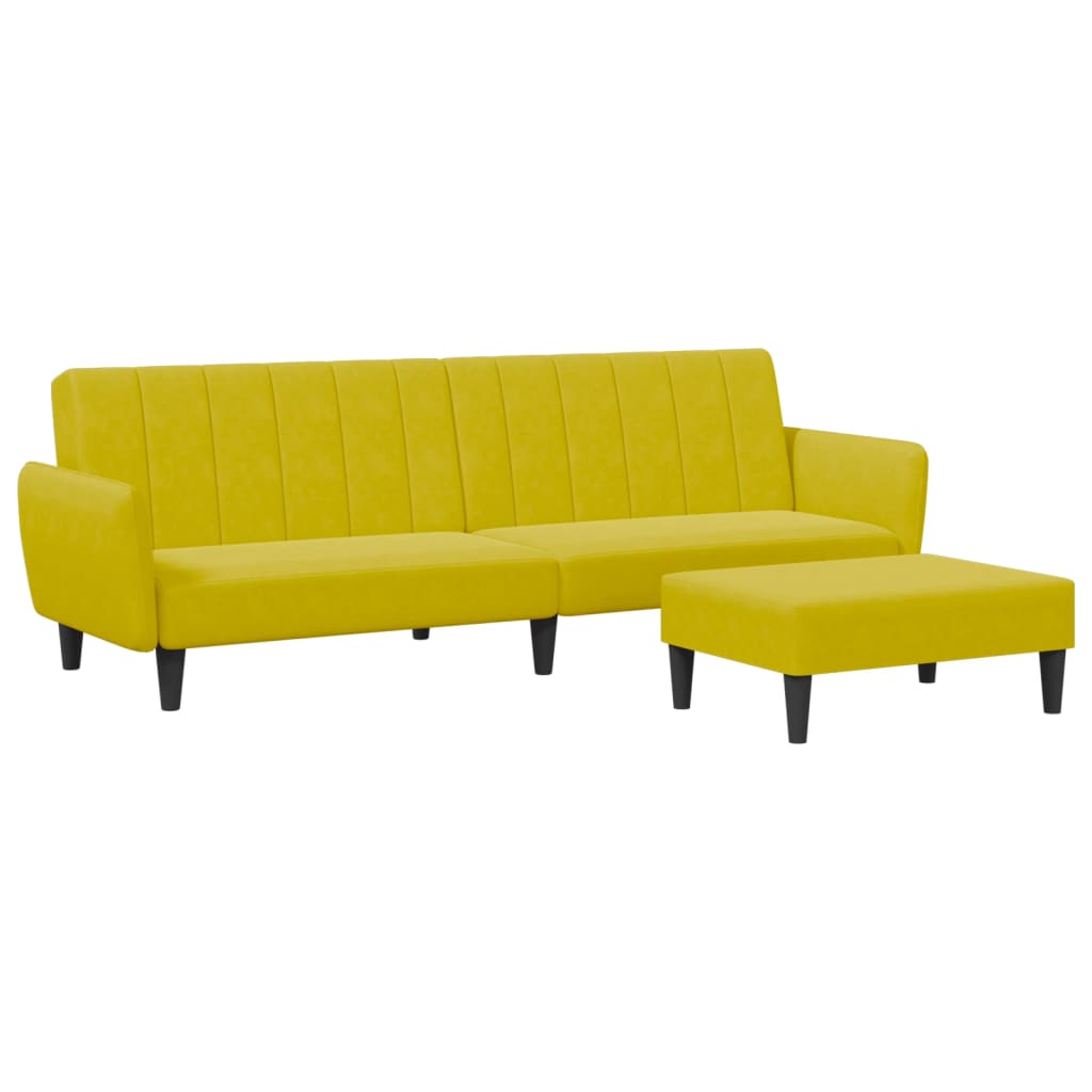 Divano Letto 2 Posti con Sgabello Giallo in Velluto 3216254