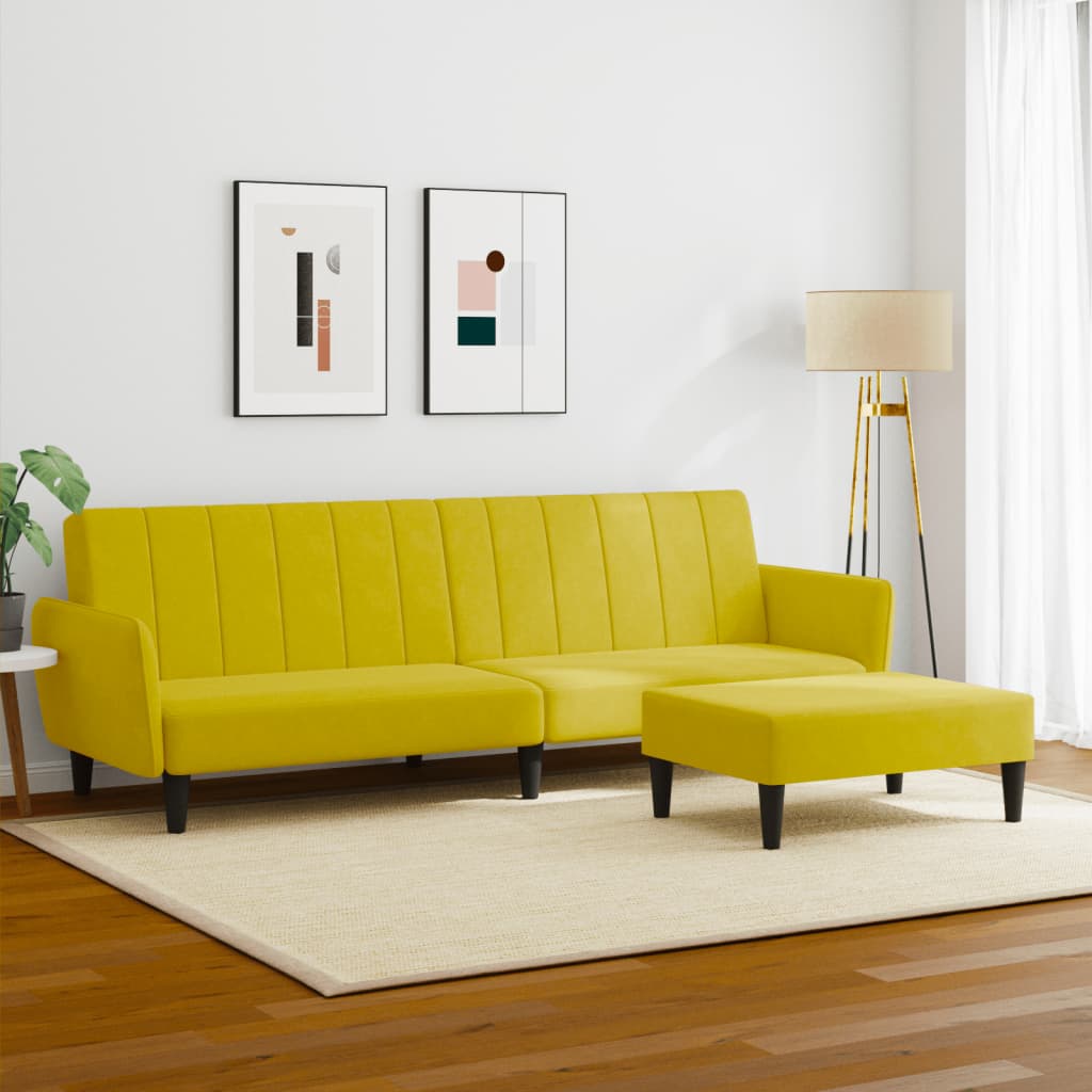 Divano Letto 2 Posti con Sgabello Giallo in Velluto 3216254