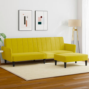 Divano Letto 2 Posti con Sgabello Giallo in Velluto 3216254