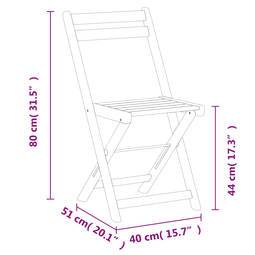 Sedie Pieghevoli da Bistrò 4 pz in Legno Massello di Acacia 3216305