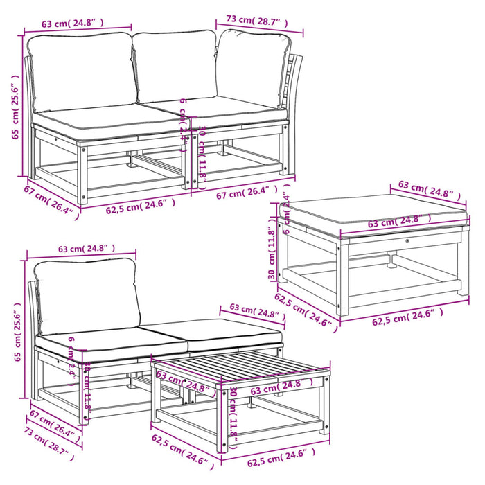 Set Salotto da Giardino 6 pz con Cuscini in Massello di Acacia 3214283