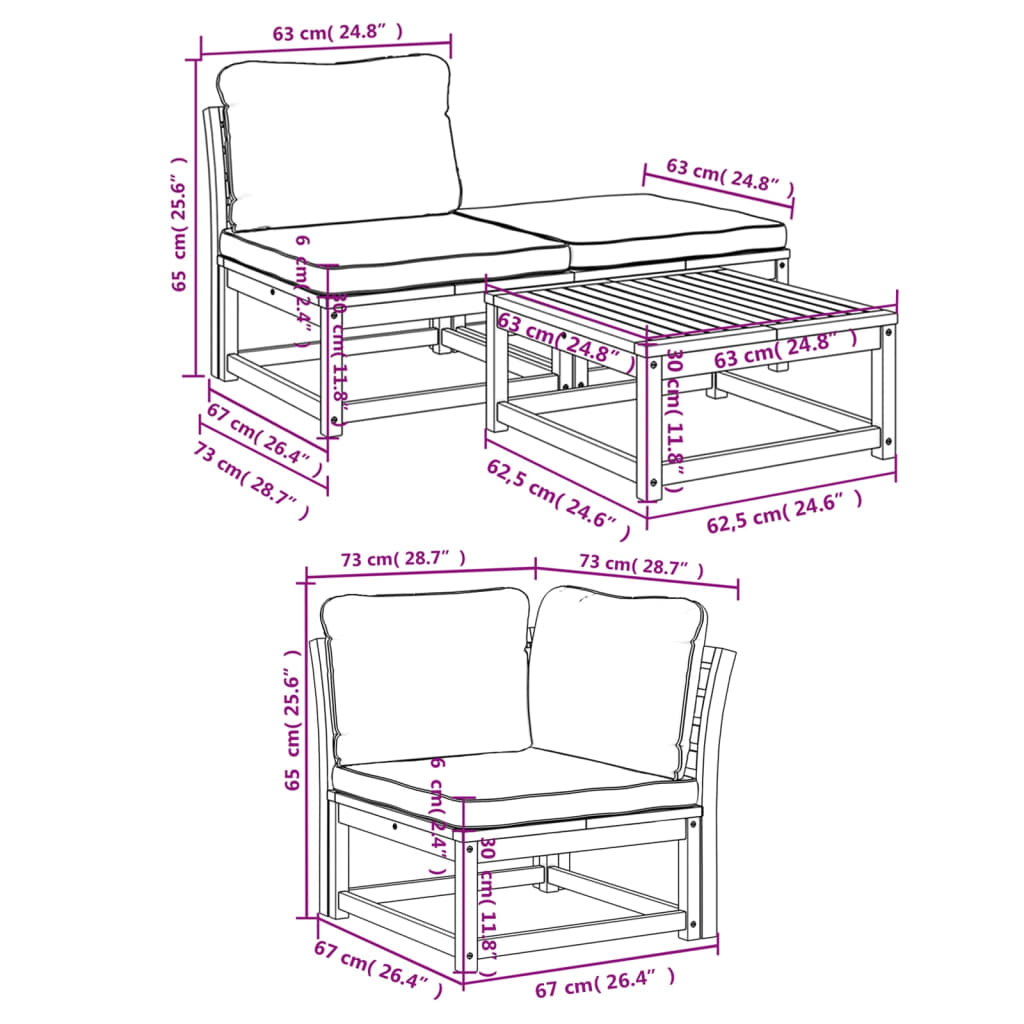 Set Salotto da Giardino 4pz con Cuscini Legno Massello Acacia 3214284