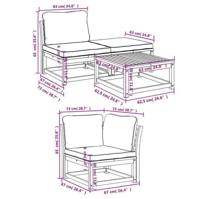 Set Salotto da Giardino 5 pz con Cuscini Legno Massello Acacia 3214286