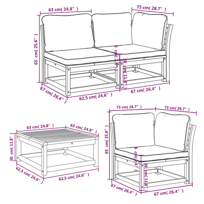 Set Salotto da Giardino 6 pz con Cuscini in Massello di Acacia 3214288