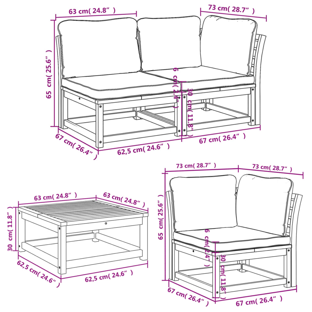 Set Salotto da Giardino 6 pz con Cuscini in Massello di Acacia 3214293