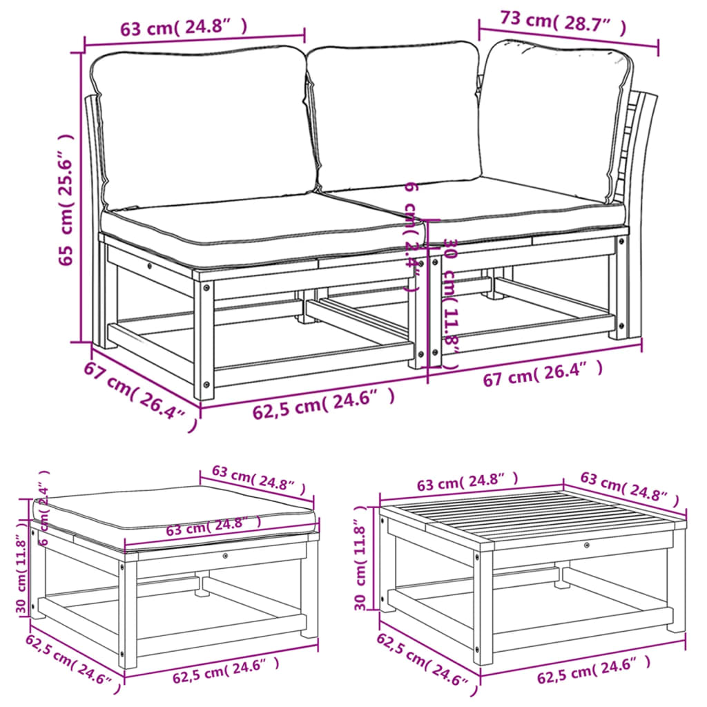 Set Salotto da Giardino 8 pz con Cuscini Legno Massello Acacia 3214295