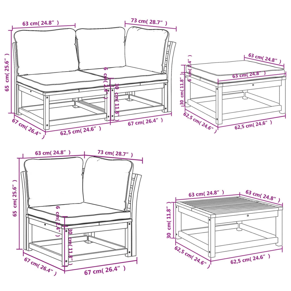 Set Salotto da Giardino 10 pz con Cuscini Legno Massello Acacia 3214296