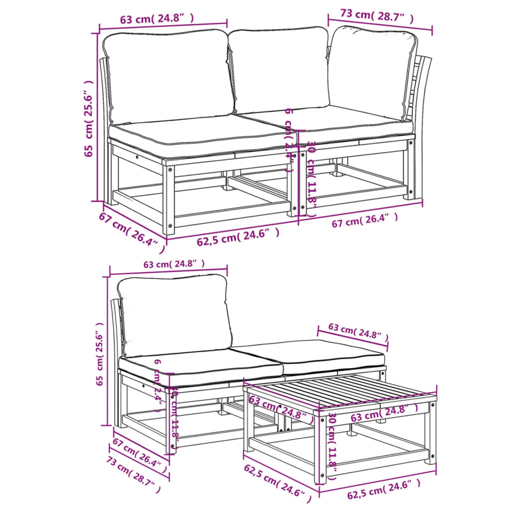 Set Salotto Giardino 9 pz con Cuscini Legno Massello di Acacia 3214298