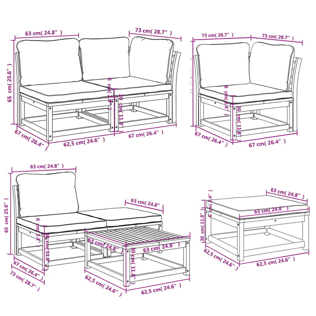 Set Salotto da Giardino 7 pz con Cuscini Legno Massello Acacia 3214299