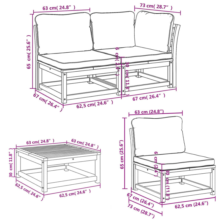 Set Salotto da Giardino 7 pz con Cuscini Legno Massello Acacia 3214300