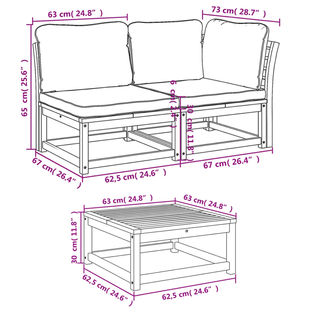 Set Salotto Giardino 9 pz con Cuscini Legno Massello di Acacia 3214317